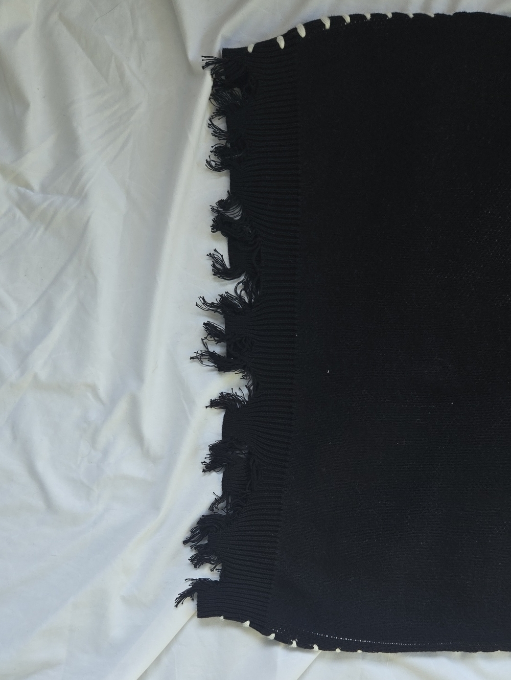 Mens Boho Black Sweater, White Stitching, Fringe OnBottom Of Sleeves & Sweater - Picture 11 of 14